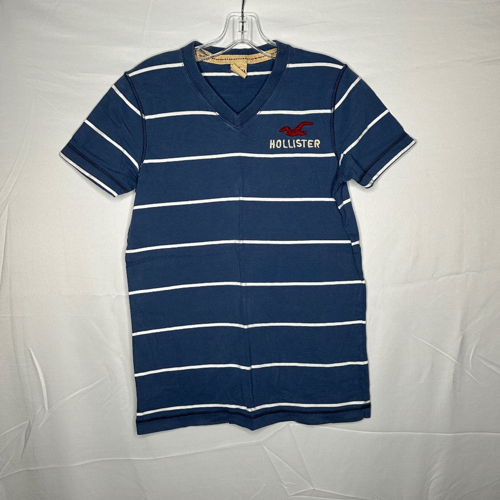 Hollister Blue & White Striped V-Neck Tee